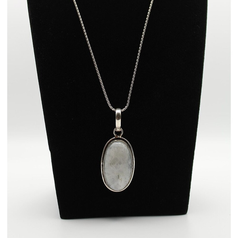 18" 925 Sterling Silver White Buffalo Turquoise Pendant Necklace Tribal